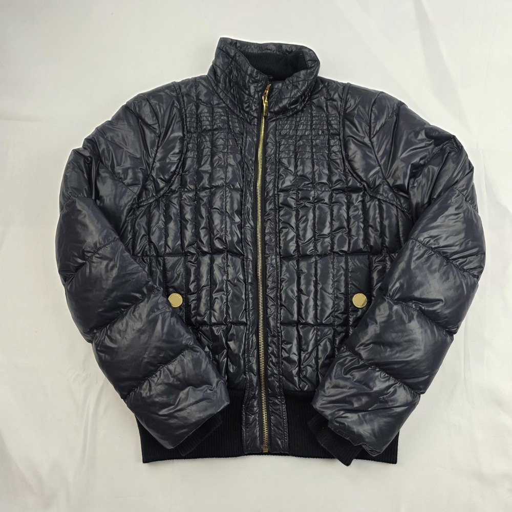 Tory Burch Jacket Womens XS Black Down Puffer Quilted Full Zip Short Bomber